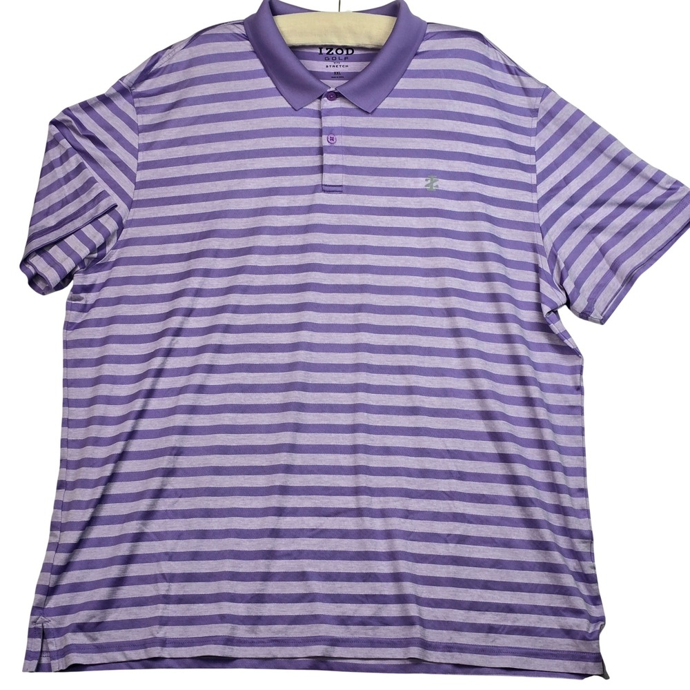 IZOD Golf Mens XXL Purple Striped Short Sleeve Performance Stretch Polo Shirt